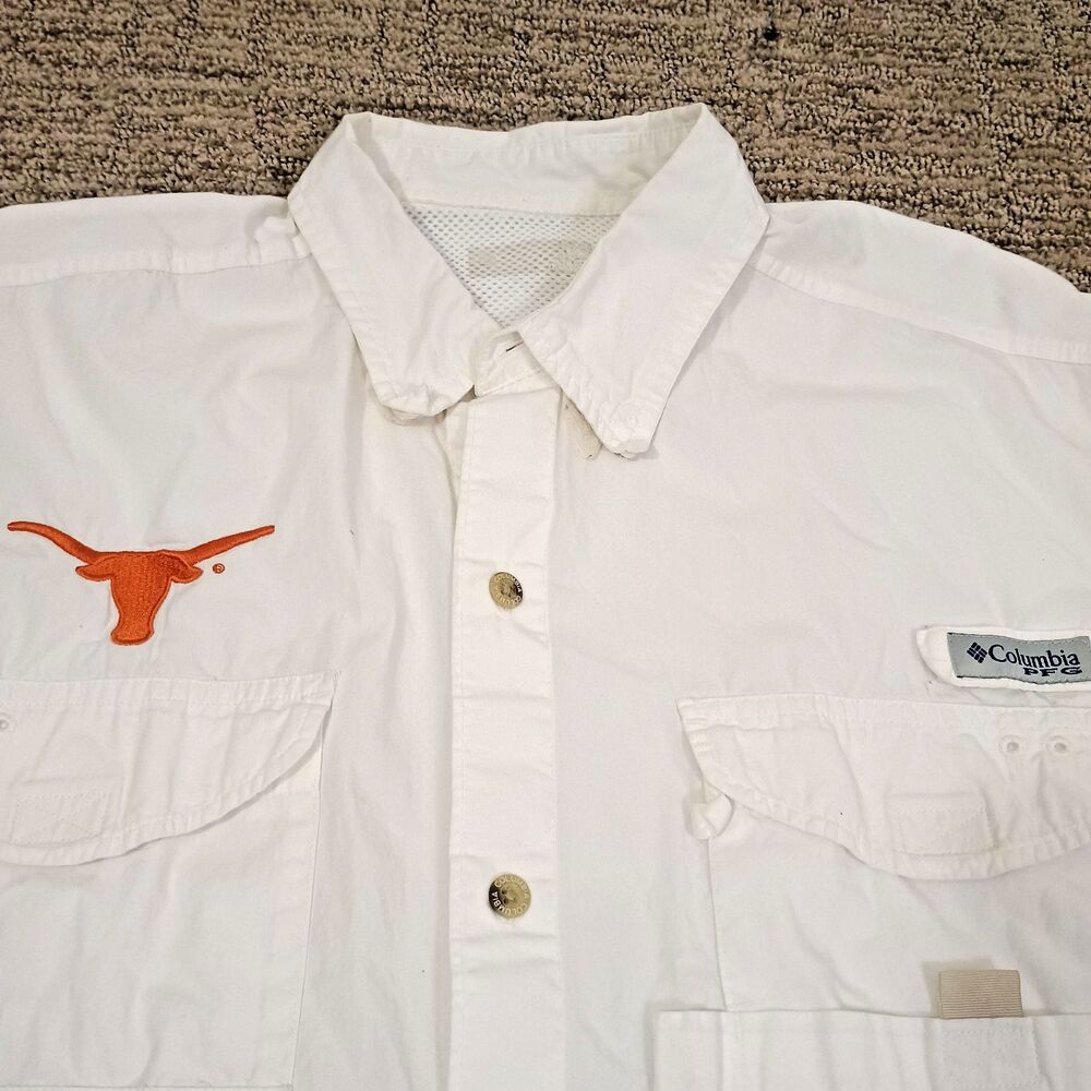 Columbia PFG Bahama II Shirt Men XXL White Fishing Shirt Texas Longhorns